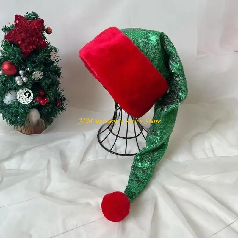 Q39C Fashion Santa Hats for Girls Wear Long Caps Green Warm Detail for Trending Appeal New Year Accessories