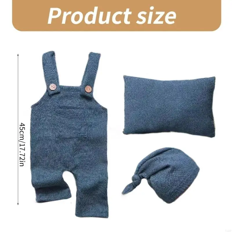 54DF 新生児写真撮影用衣類小道具セット 通気性のあるベビーストラップパンツ 枕とマッチング帽子付き 写真撮影用