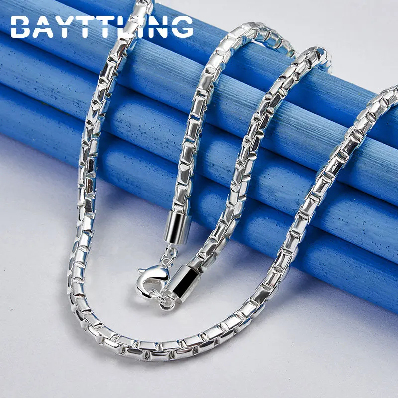 

925 Sterling Silver 18 Inches 4MM Long Box Chain Hip Hop Necklace Men Women Fashion Charm Wedding Jewelry Engagement Party