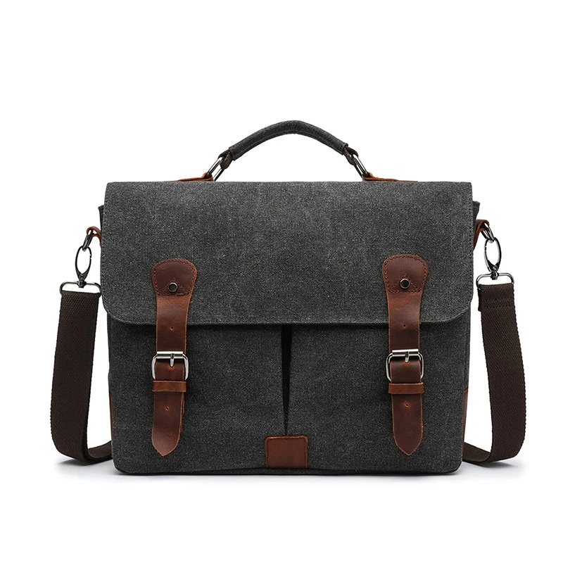 Retro Canvas Messenger Bag Men's Commuter Laptop Bag Business Handheld Briefcase Soft Handle Youth Casual Crossbody Bag