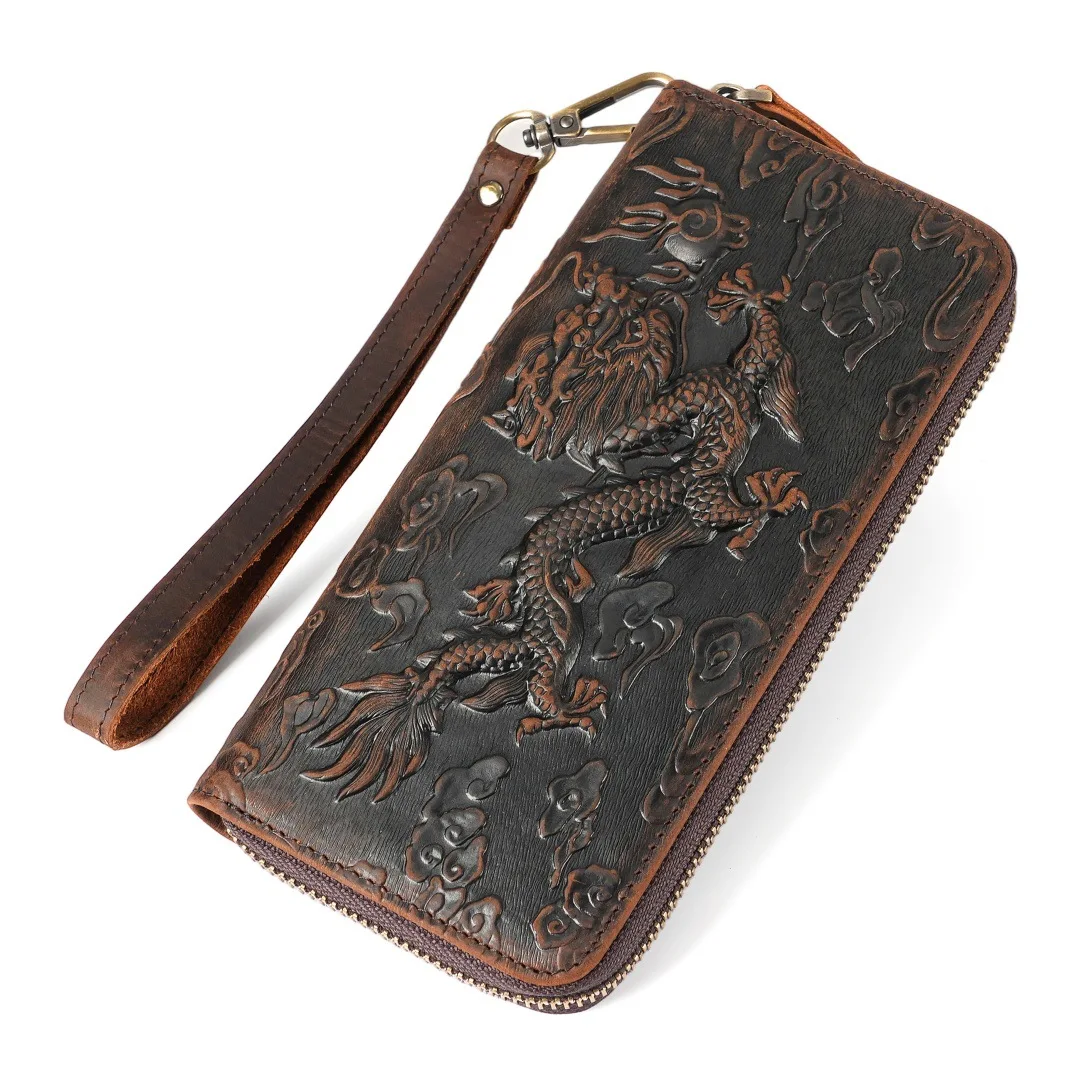 1179 Men's Cowhide Retro Casual Multi Slot Handbag with Embossed Leather Long Capacity Card Bag