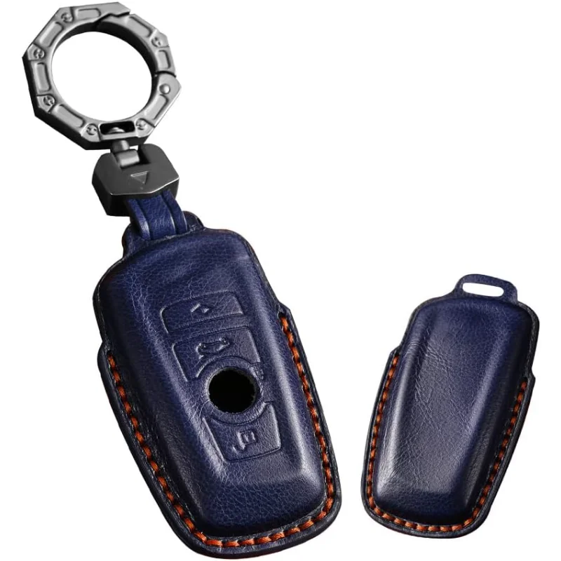 

WH Key Holder Compatible With BMW Key Fob Jcket Genuine Leather Remote Key Sleeve Fit For BMW 1 3 4 5 6 7 Series Blue