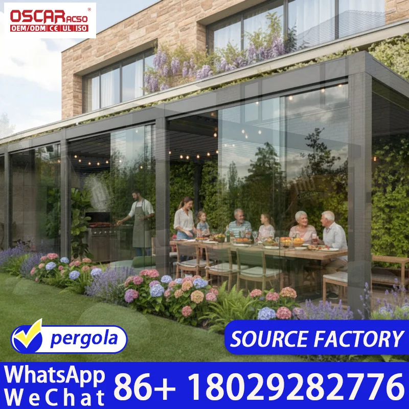 Fully Automatic Terrace Roof Retractable Sliding Folding Waterproof Aluminum Pergola Outdoor Garden Patio Deck Villa Backyard Ca