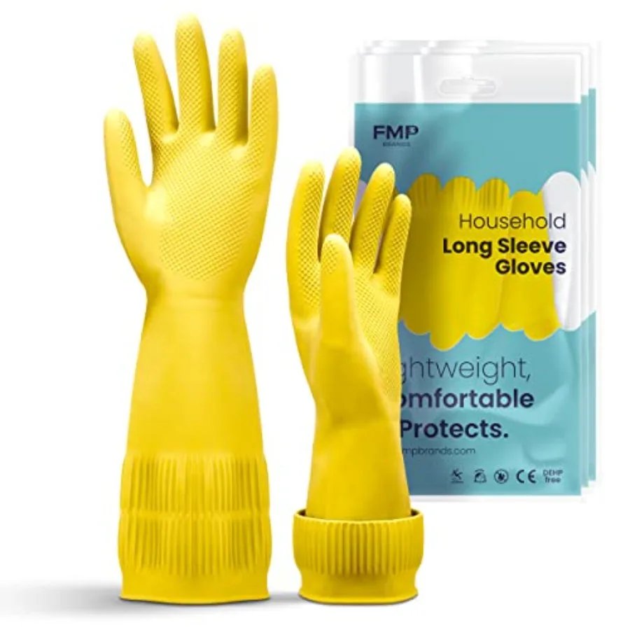 

FMP Brands 3/6/12/60 Pairs 15 Inch Extra Long Rubber Dishwashing Gloves - Non-Slip for Cleaning Kitchen Bathroom Gardening