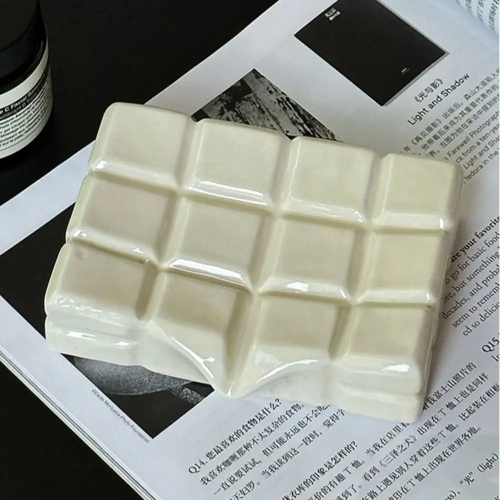 

Ornament Ceramic Soap Dish Holder Creative Drain Water Soap Tray Chocolate Shape Square Soap Box Home
