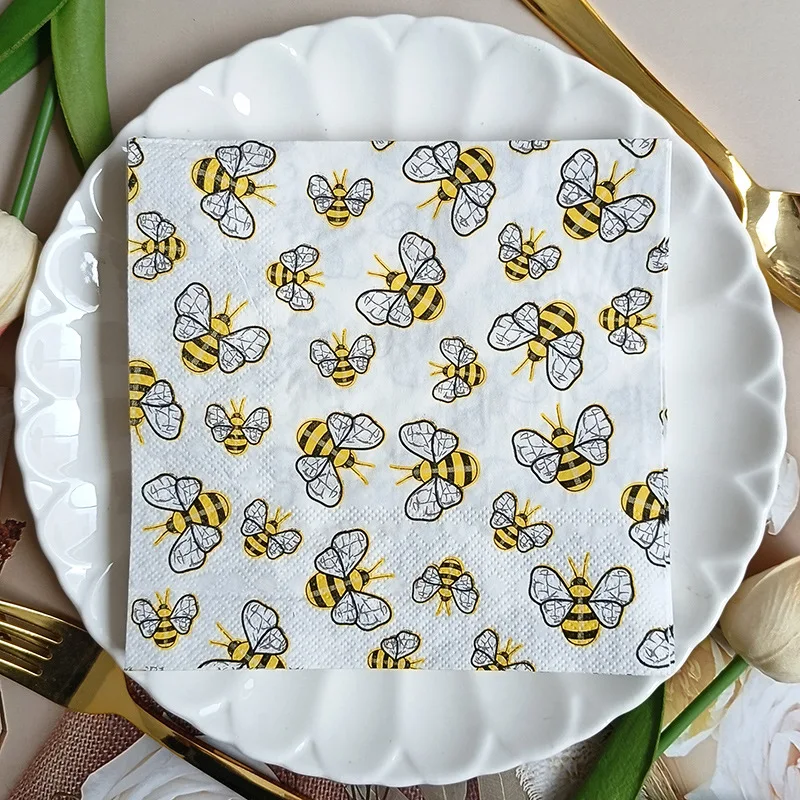 20Pcs Bee Printed Disposable Napkins, Paper Napkins Tissues for Weddings, Party, Festivals, Anniversary Celebrations Table Decor