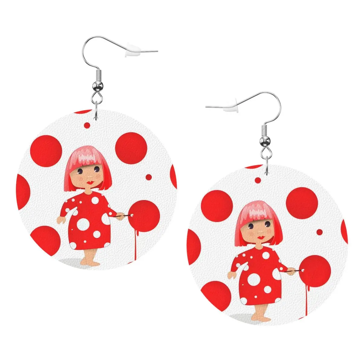 

Custom Yayoi Kusama Aesthetic Dangle Drop Earrings Leather Earrings for Women Fashion Abstract Art For Valentine's Day