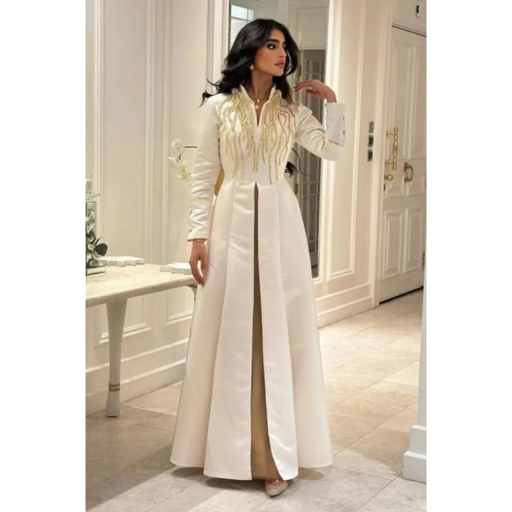 

Вечернее платье по индивидуальному заказу с v-образным вырезом и длинными рукавами, платья для выпускного вечера из бисера, трапециевидной формы длиной до пола, для особых мероприятий, свадебного гала-вечернего платья