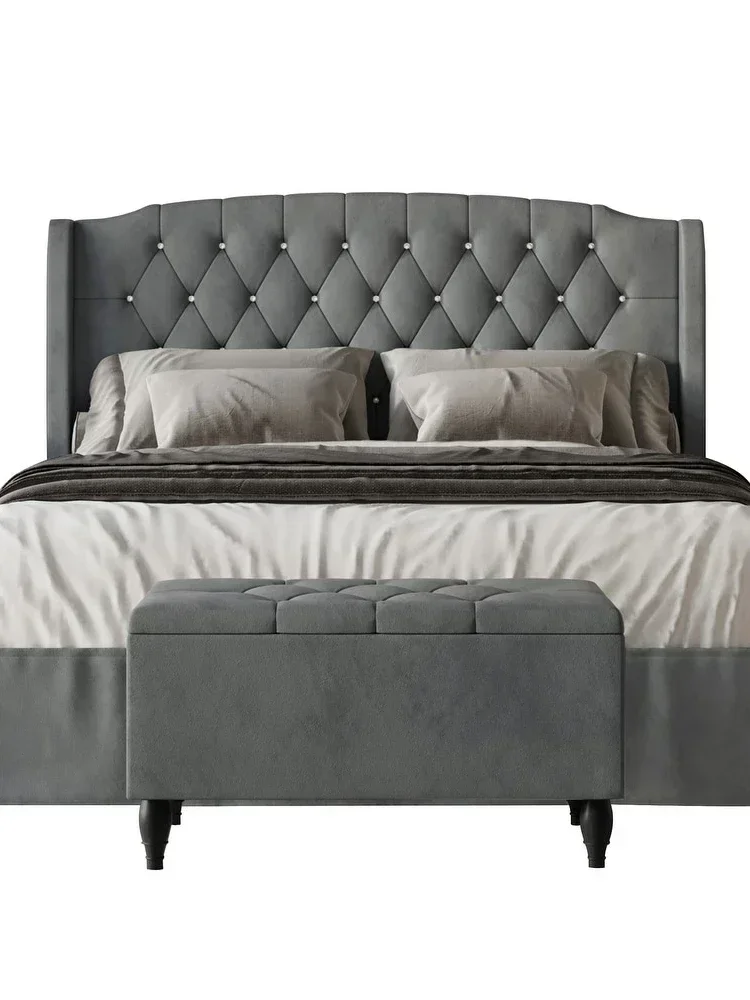 2 Piece Bedroom Set in Luxurious Velvet Wingback Panel Upholstered Bed queen size