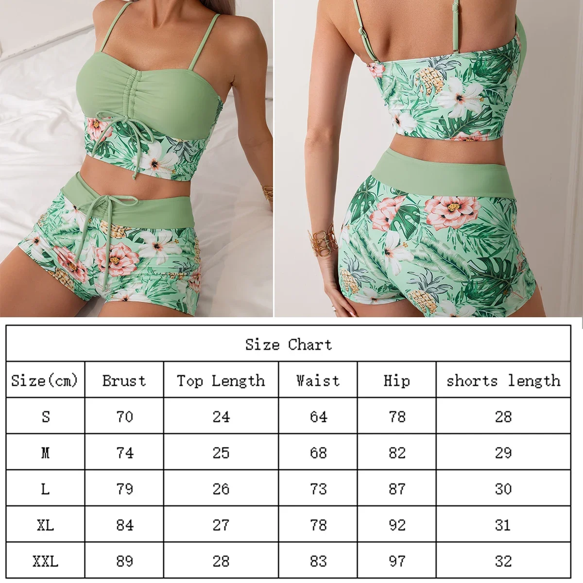 Ensemble Tankini à fleurs imprimées pour femmes, maillot de bain fille, sangle réglable, glaBra, short à fleurs, bikini, string de proximité, ensemble de plage