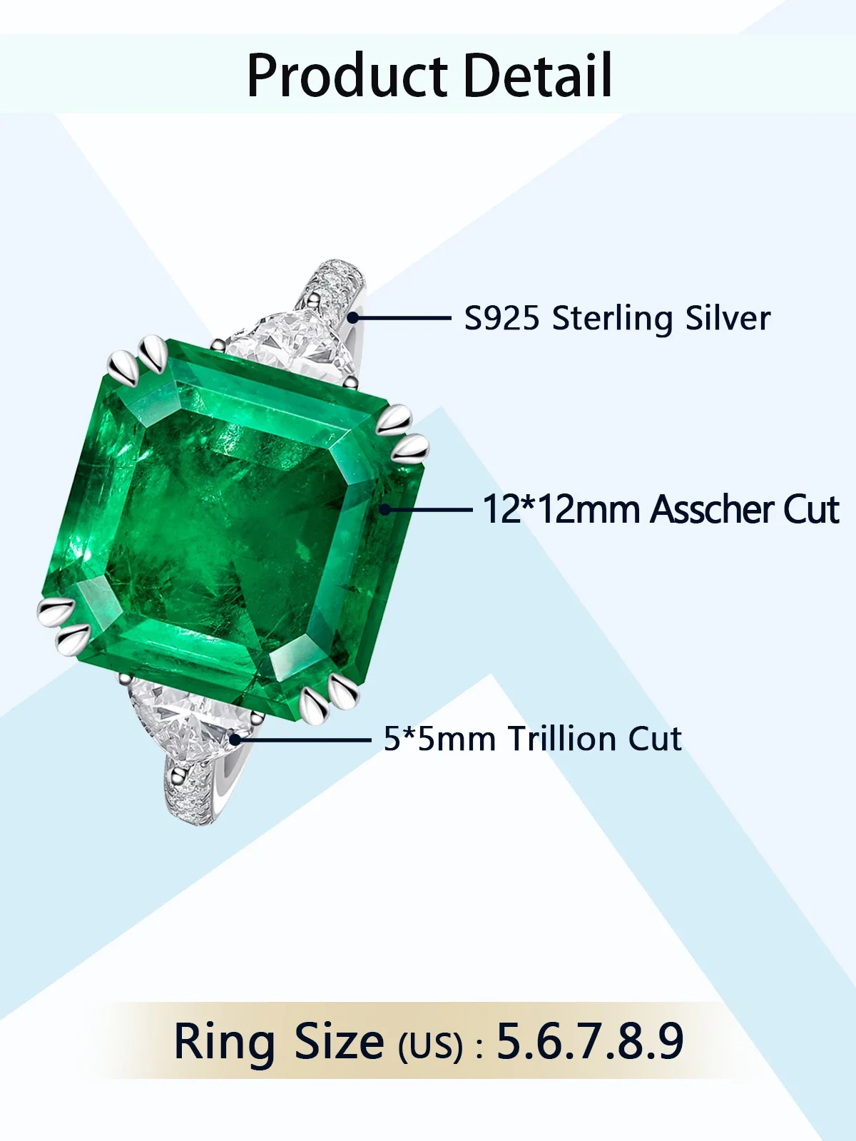 TYYL Asscher Cut 12*12mm Square High Carbon Diamond Ring 925 Silver Lab Emerald Gemstone Rings Women Wedding Party Lady Jewelry