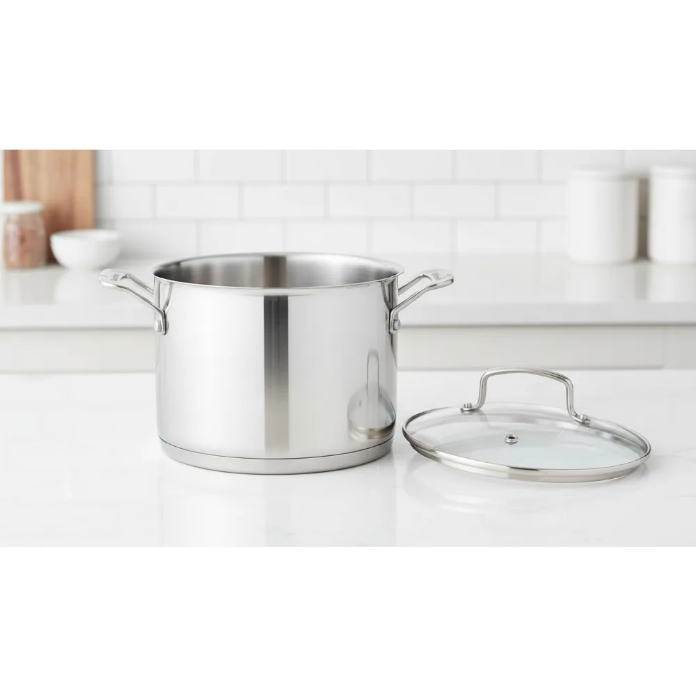 

6-Quart Stainless Steel Stockpot with Lid - Even Heat Distribution, Oven Safe Cookware for Family Cooking