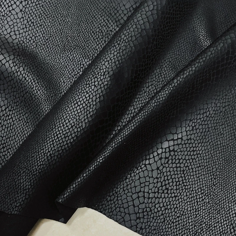 Black Python Pattern Texture Embossed Imitation Leather PU Fabric Crisp Design Sense Suit Vest Pants Leather Jacket Fabric