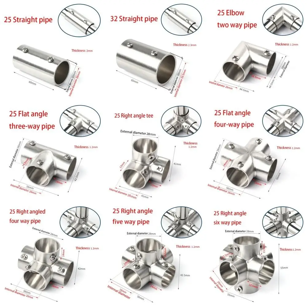 Conector de tubo de cotovelo reto, 2/3/4/5/6 vias 25mm, junta de tubo de aço inoxidável, varal, prateleira, juntas, ferragens de móveis, 1 peça