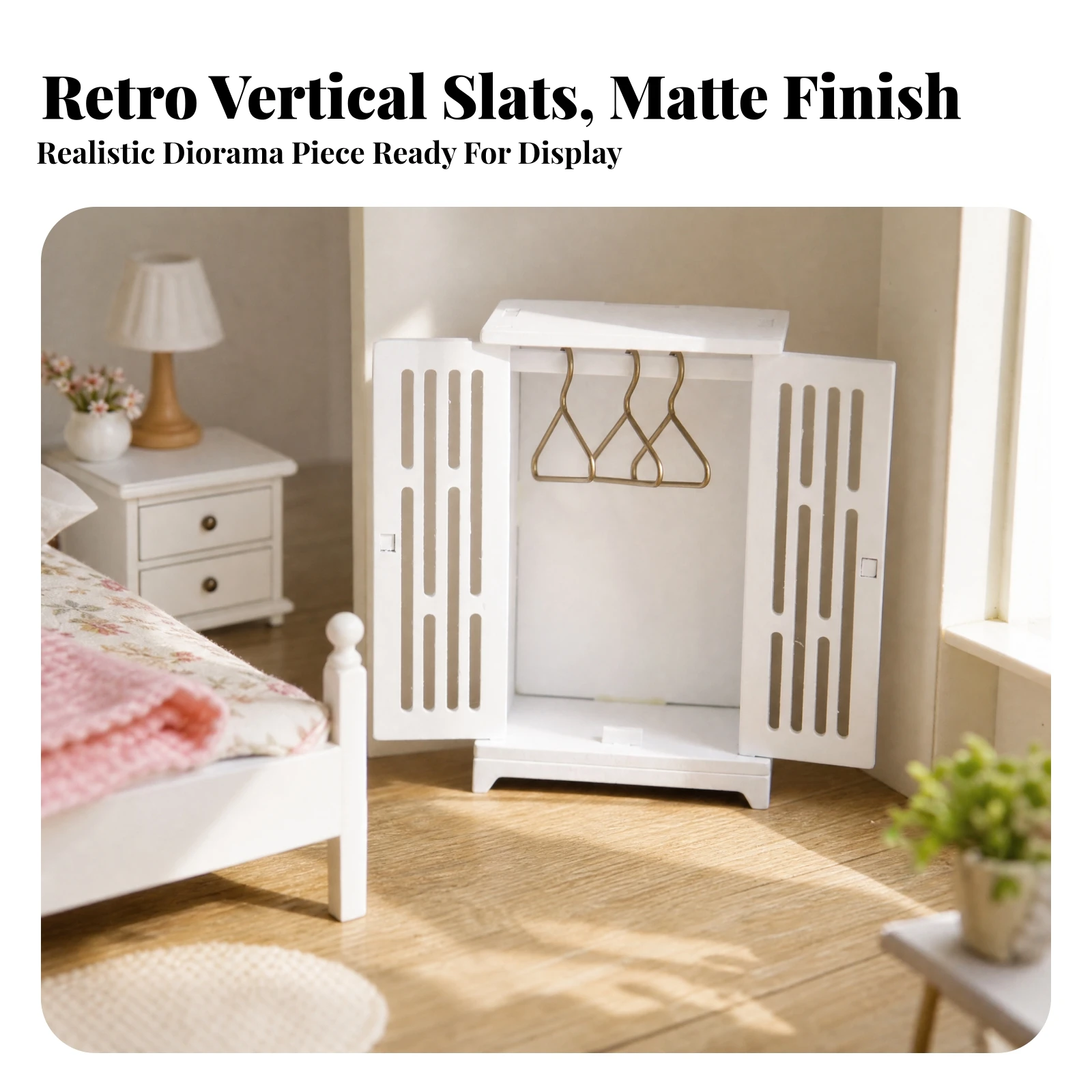 White Wooden Miniature Wardrobe Realistic Miniature Wardrobe with Hanging Rail and Hangers Freestanding Dollhouse Armoire Sturdy