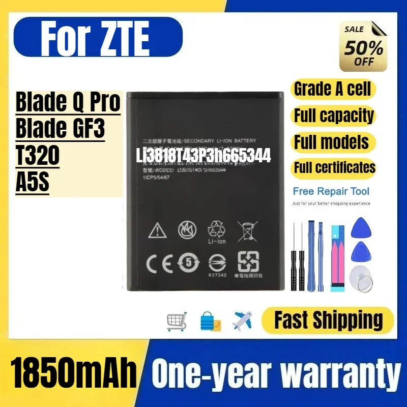 Li3818T43P3h665344 for ZTE Blade Q Pro/Blade GF3/T320/A5S Phone Battery High Quality Replacement Bateria Grade A Cell with Tools