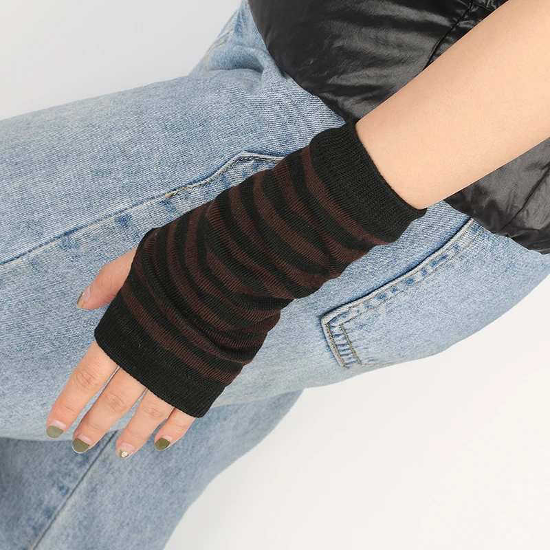 Women's Elbow Gloves Fingerless Gloves Christmas Long Knitted Arm Cover Striped Arm Cover Autumn Winter Fashion Elbow Mittens