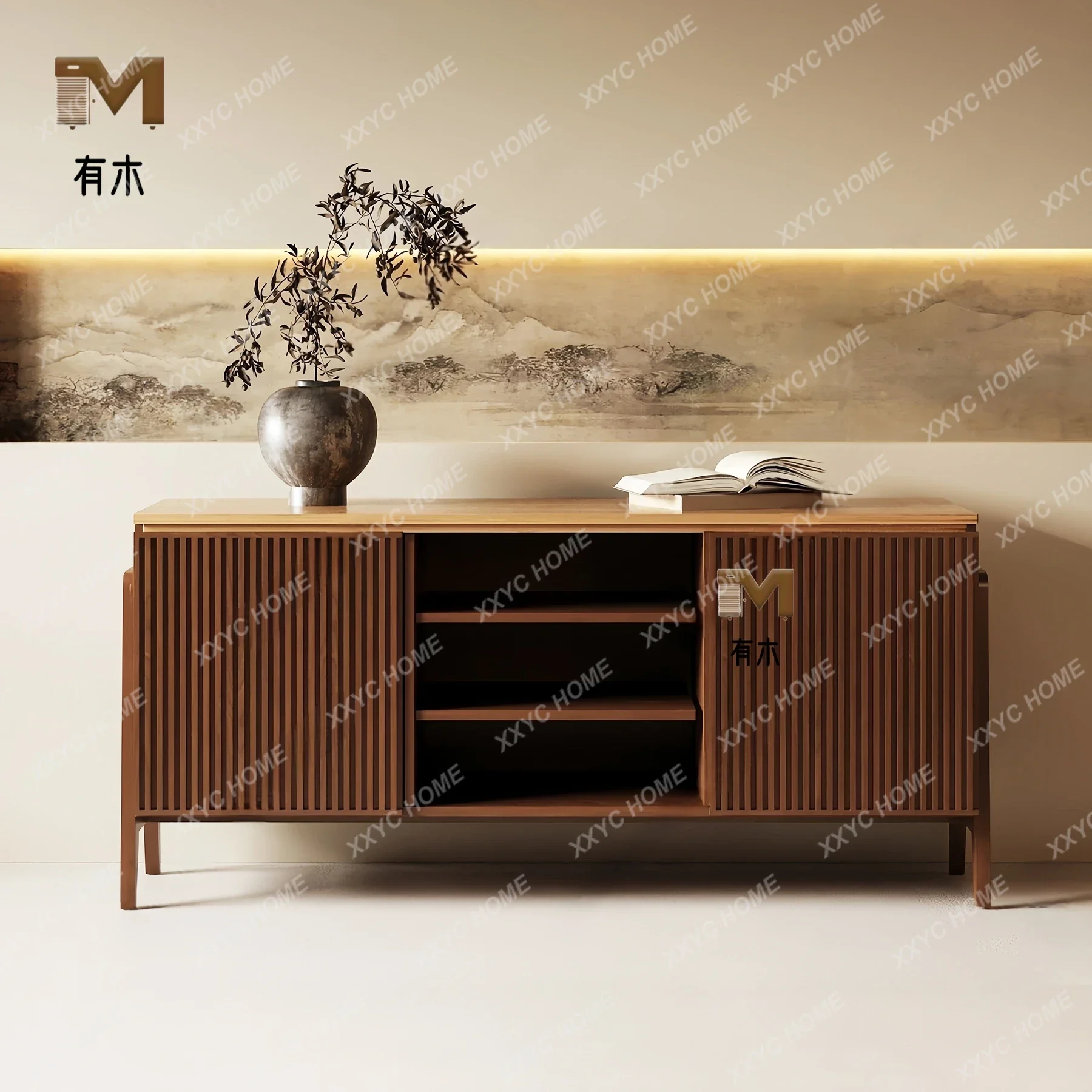 

New Chinese style antique style dining side cabinet decorated against the wall storage retro homestay living room display