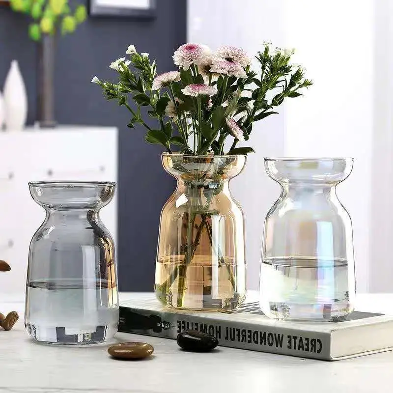 

Simple Small Fresh Transparent Glass Small Vase Plating Colorful Soot Amber Single Flower Arrangement Table Decoration