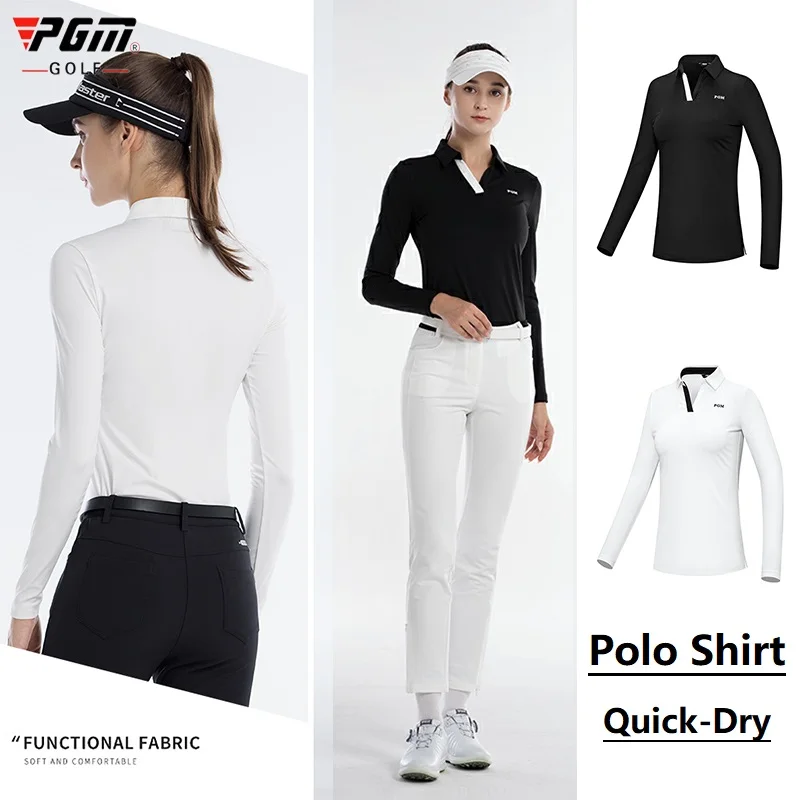 

PGM Golf Женская футболка с длинным рукавом Рубашка поло с v-образным вырезом Женские дышащие эластичные топы Быстросохнущая весенне-осенняя одежда для гольфа
