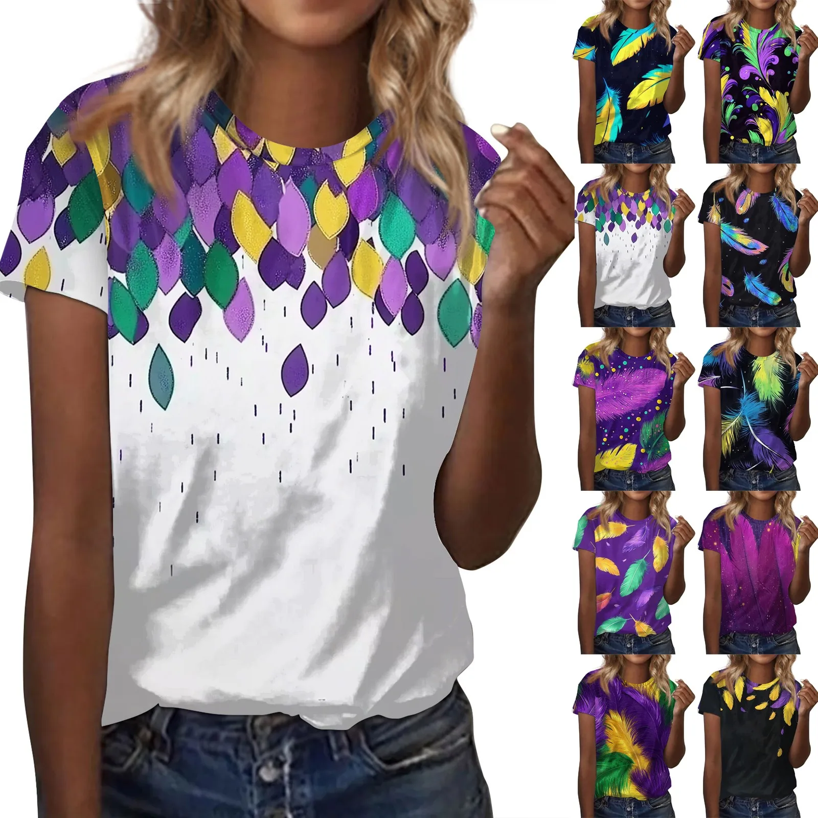 

2025 Carnival Theme Women's Fashion Casual Carnival Printed Round Neck Short Sleeve T-Shirt Top Festival Costumes