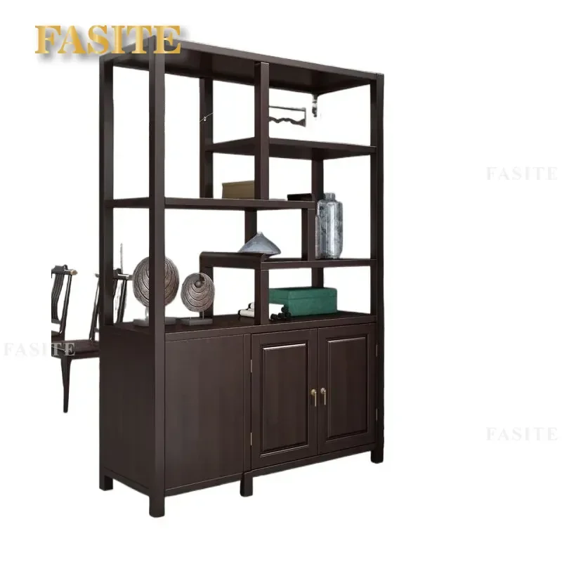 For New Chinese Style Solid Wood Entrance Partition Cabinet Double Sided Living Room Hall Zen Modern Bogu Shelf Purple Ebony