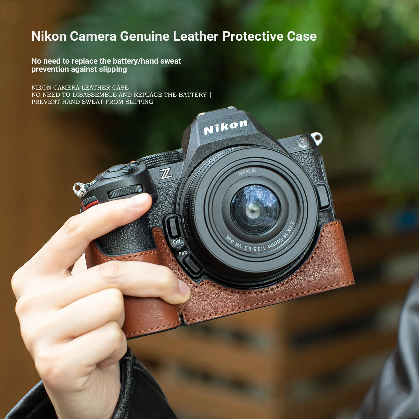 Genuine Leather Camera Protective Case for Nikon Z5II Protective Shell ZF Leather Case Z30/Z50 Camera Bag Shoulder Strap