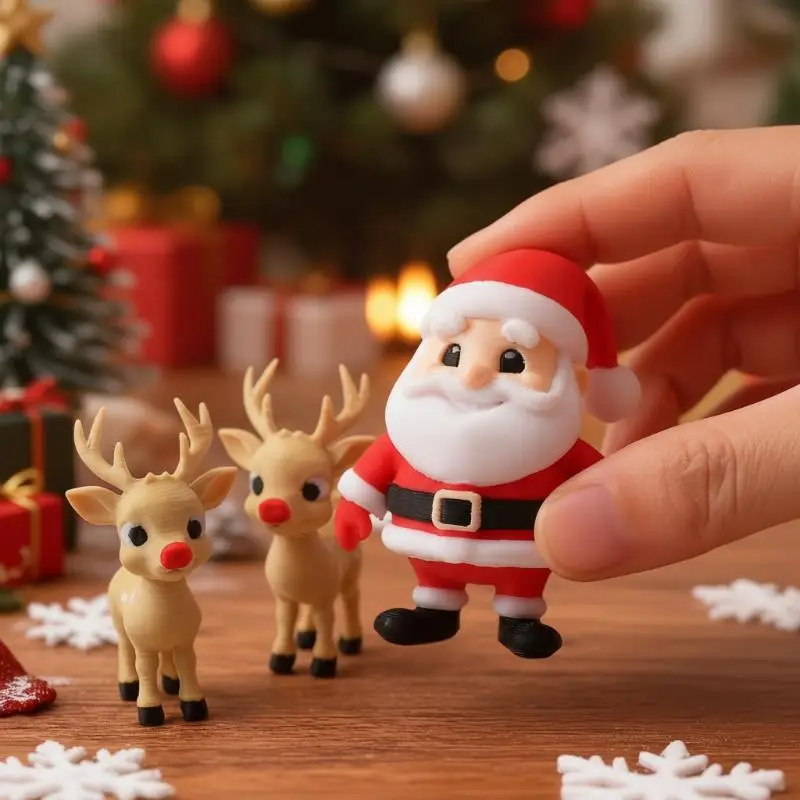 Christmas 3D Printed Santa Claus Reindeer Figurine Statue Xmas Desktop Ornament Navidad Home Decoration 2027 New Year Party Gif