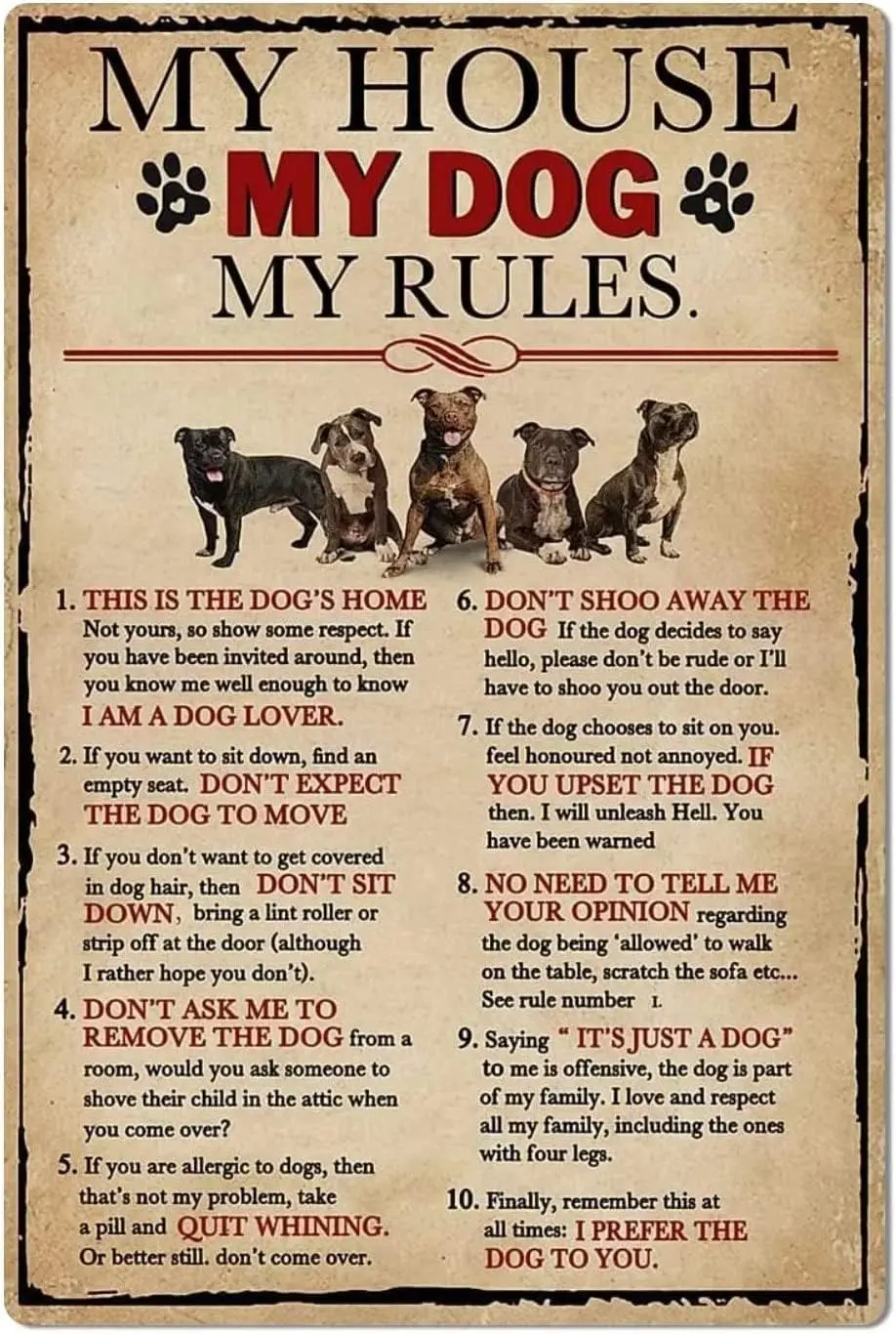 Pitbull House Rules Metal Tin Signs My Dog Posters Kennel Art Plaque Decoration Home Farmhouse Porch Wall Deco
