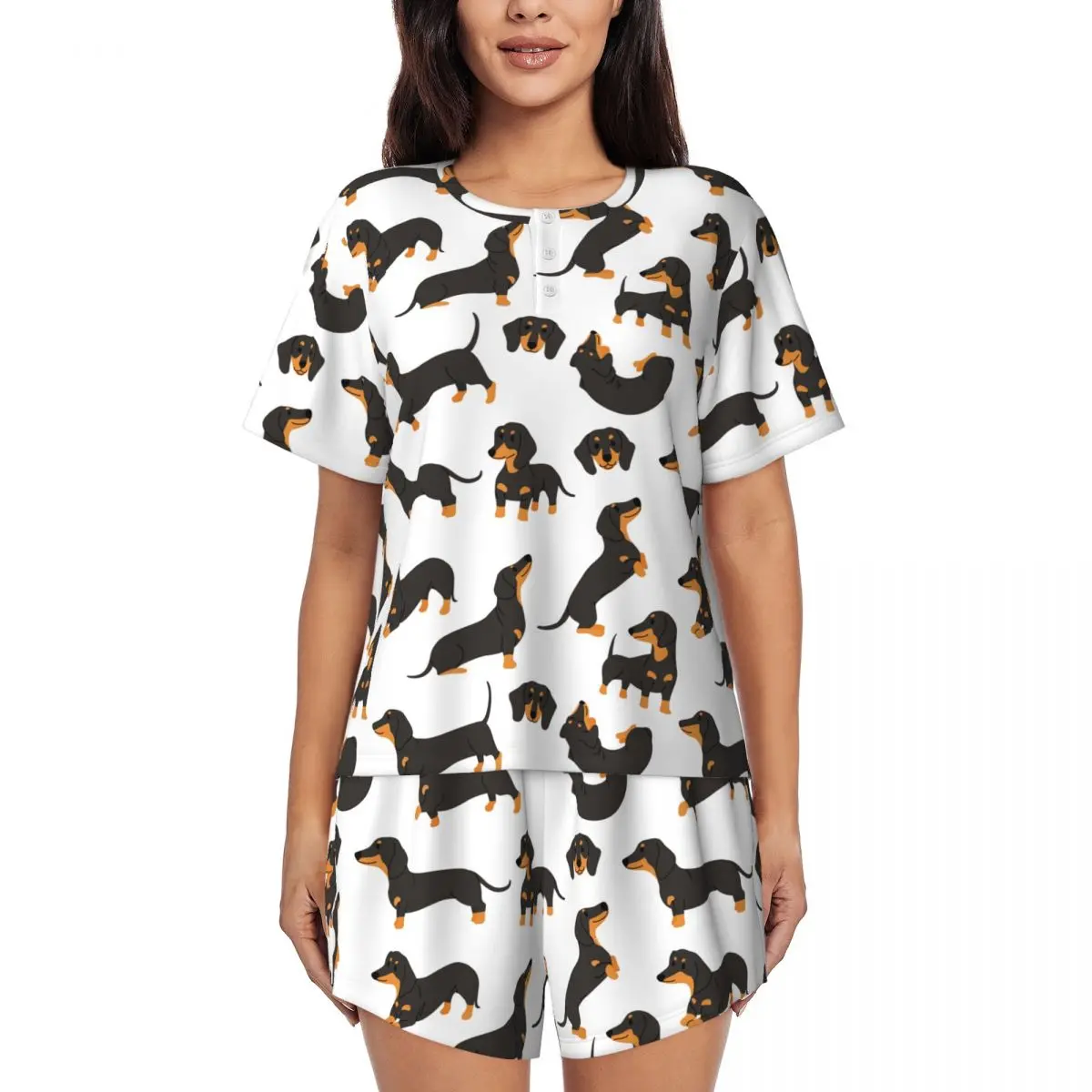 

Женские пижамные комплекты «Такса в действие», комплект из 2 предметов, барсук, Винер, колбаса, собака, пижамы с короткими рукавами, шорты, одежда для сна