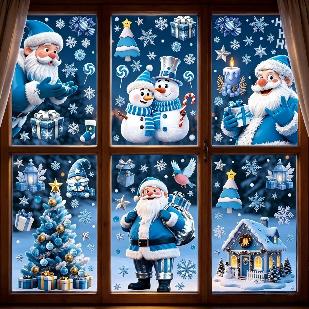 Christmas Window Stickers Winter Snowman Santa Claus Snowflake Reindeer Static Electricity Sticker Ornament Xmas Home Decor Gift