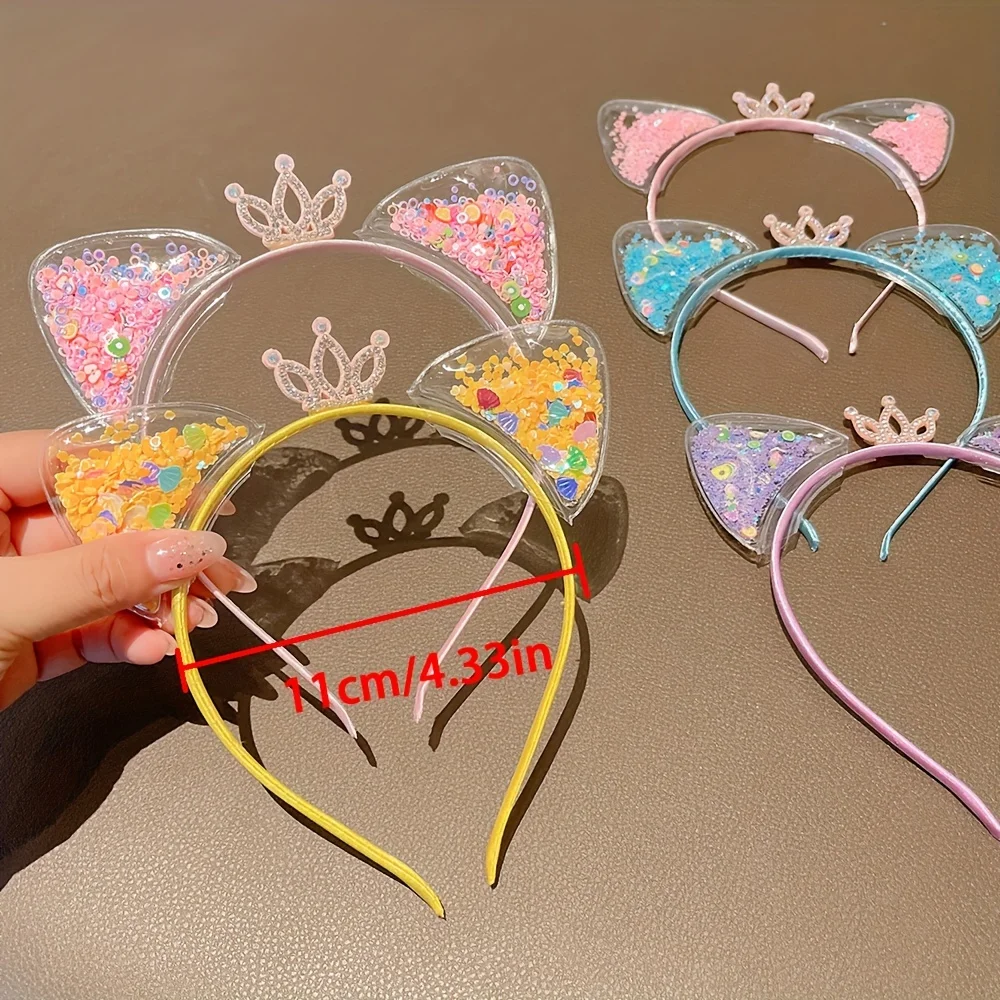 k-style of cute transparent cat ears headband quicksand crown headband kidsren\'s baby princess hair accessories