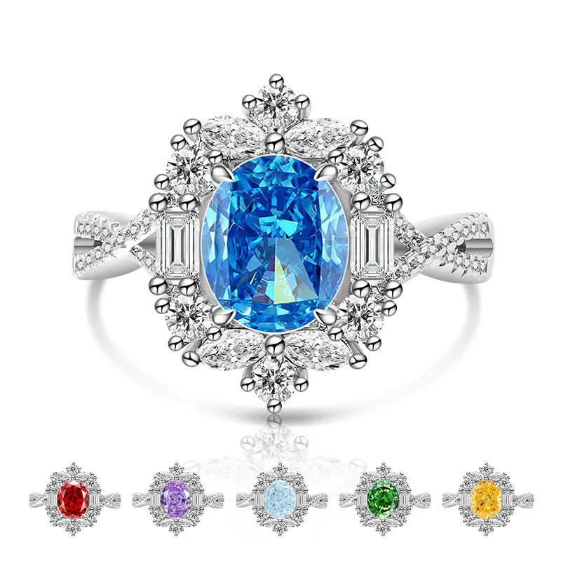 Ring aus 925er-Sterlingsilber, Hochzeit, Geburtstag, Schmuck, elegant, glänzendes Eis, Blumenschliff, Feuer, hoher Kohlenstoffgehalt, Diamant, Taube, Ei, Königin