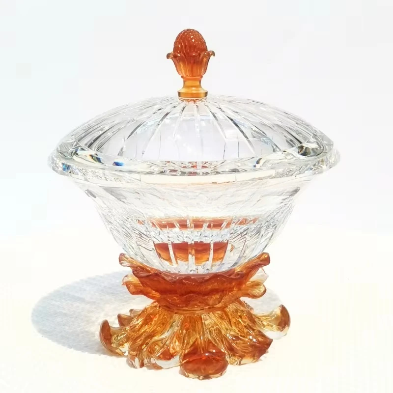 

Platter art glass gold crystal glass pieces, candy fruit bowl center table