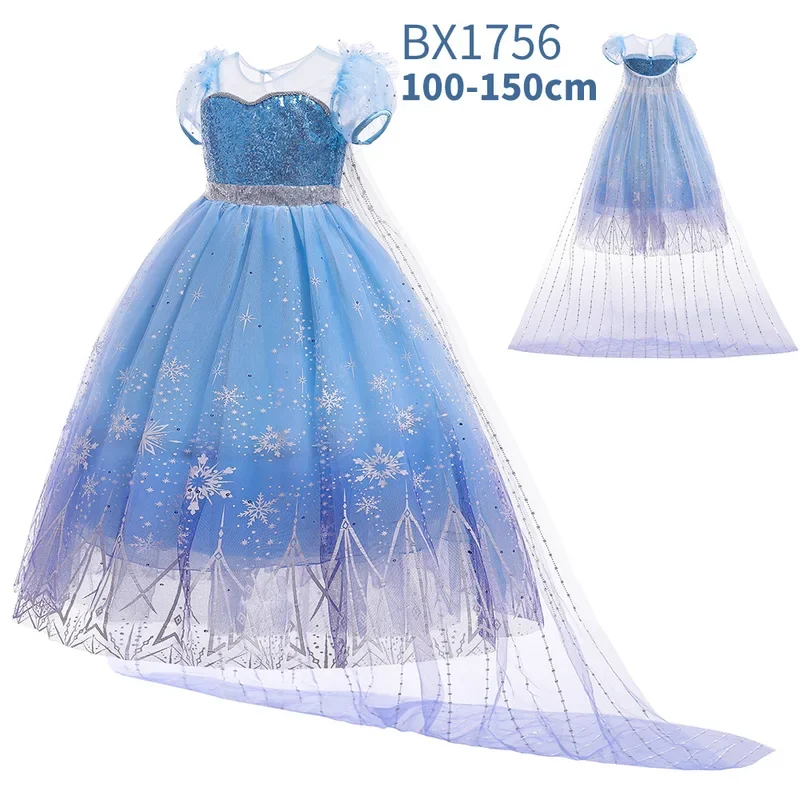 Ice and Snow Cosplay Romance Elsa Hallloween Princess Dresses Mesh Cloak Detachable The Dress Princess Girls Dress Princess Mesh