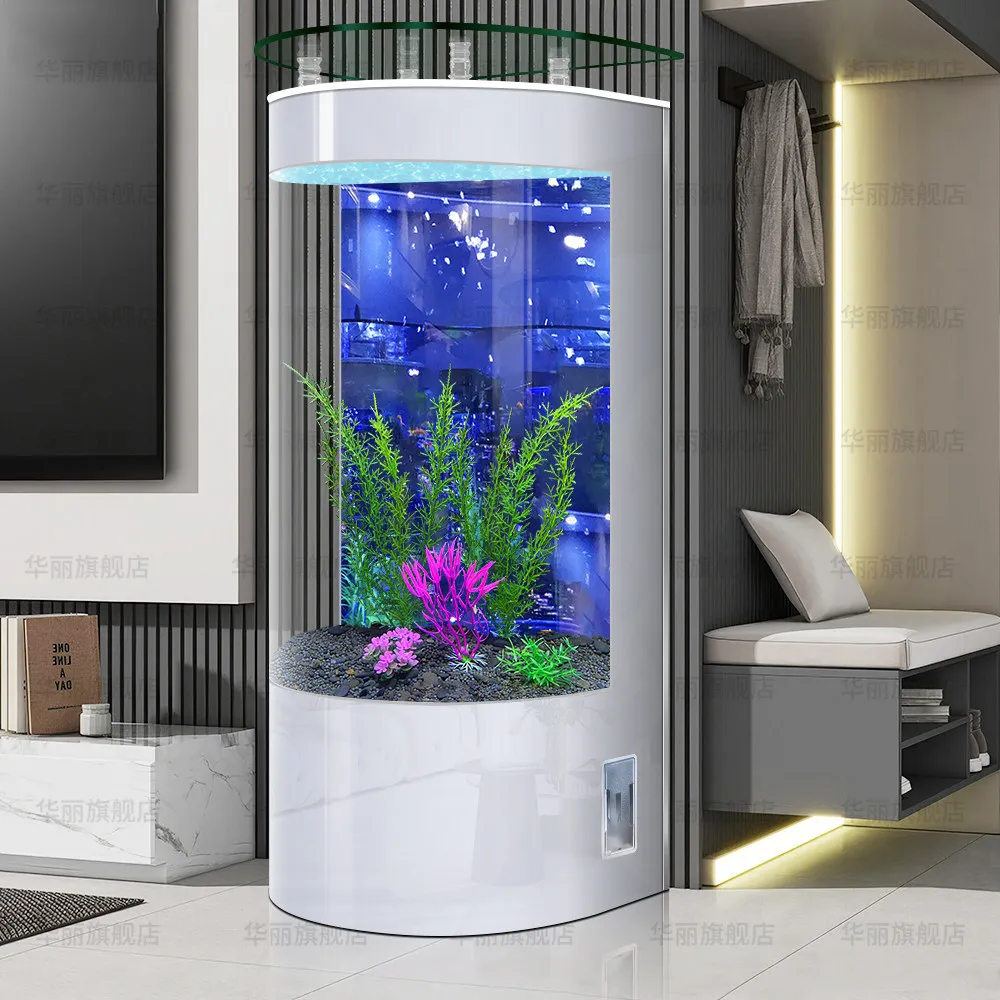 DSA light luxury semicircular fish tank living room small household semicircular floor glass gold fish tank free of water change