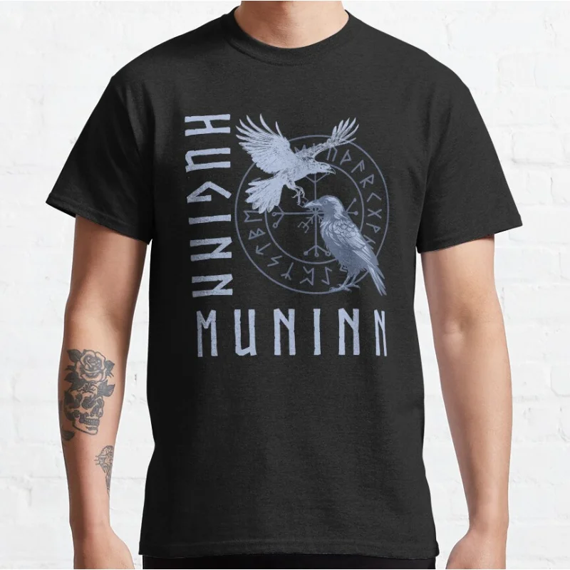 

Viking Odin's ravens Huginn & Muninn runes Nordic mythology Odin Runes Celtic Knots Valhalla Graphic T Shirts large size tops