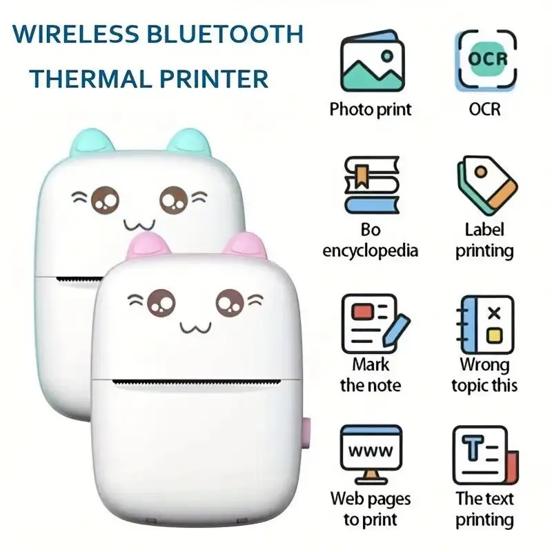 

MINI Portable Thermal Printer Wireless Label Memo Machine 200dpi Bluetooth Inkless Pocket Imprimante Phone Notes Printing Paper