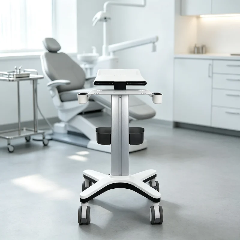 Laptop Ultrasound Cart, Aluminum Alloy, Height Adjustable, Heavy Duty, 4 Wheels Quick Release Medical Trolley