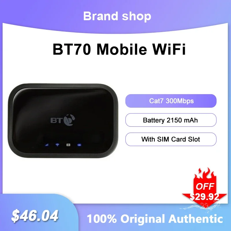 

Portable 4G MiFi Alcatel BT70 WiFi Router Cat7 300Mbps Wireless Network Hotspot With Sim Card Slot Battery 2150 mAh