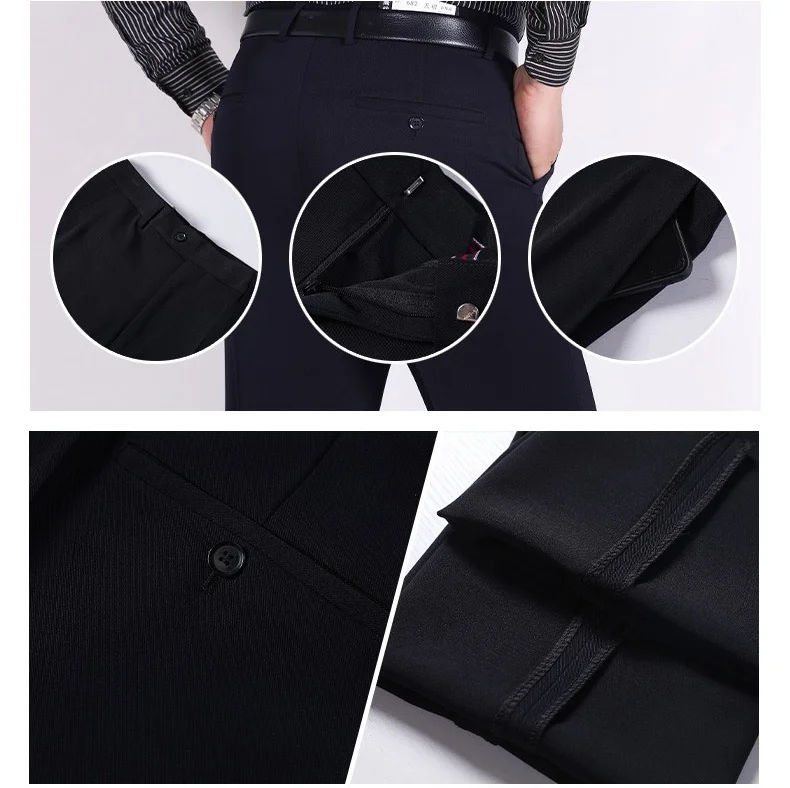 

Big Size 29- 40 42 44 Double Pleated Hight Waist Fleece Winter Suit Pants Thicken Loose Straight Formal Pants For Man Trousers