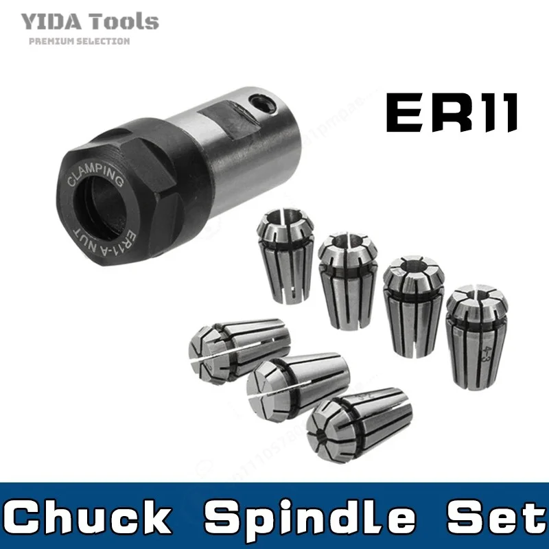 1Set ER11 Collet Chuck Shaft Set ER11A 5mm 6mm 6.35mm 7mm 8mm 10mm Lathe Tools Spindle Extension Rod 1-7mm 3.175mm 6.35mm Chuck