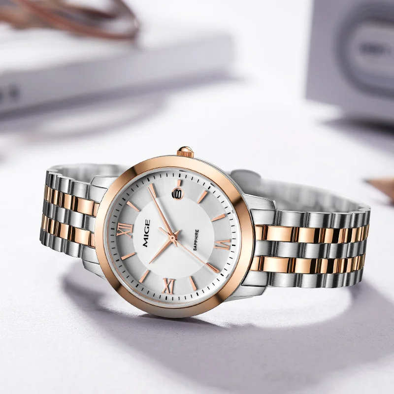 MIGE Original Miyota Fashion Watches for women Simple Classic Quartz Stainless Steel Wristwatches Calendar Sapphire waterproof