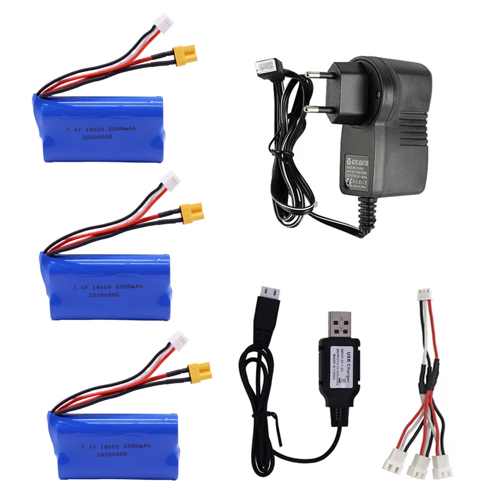 Aggiorna la batteria agli ioni di litio da 7.4 V 2200mAh con caricabatterie per Huina 580550 583 582 pezzi di ricambio per Drone per auto RC 18650