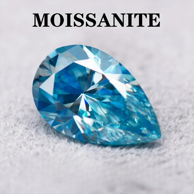 Moissanite Stone Sea Blue Color Pear Cut DIY Advanced Extremely Shiny  Charms Jewelry Making Materials with Certificate