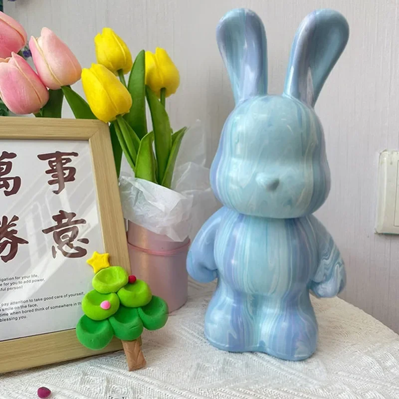 DIY Fluid Pigment Rabbit Figurine Statue Graffiti Painting Vinyl Animal Rabbit Manual Creative Room Decorations Bearbrick Decor