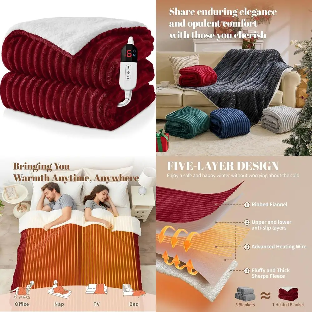 

Queen Size Electric Blanket 84x90 with Dual Controls, 6 Heat Levels, 10-Hour Timer, Soft Flannel, Overheat Protection, ETL Certi