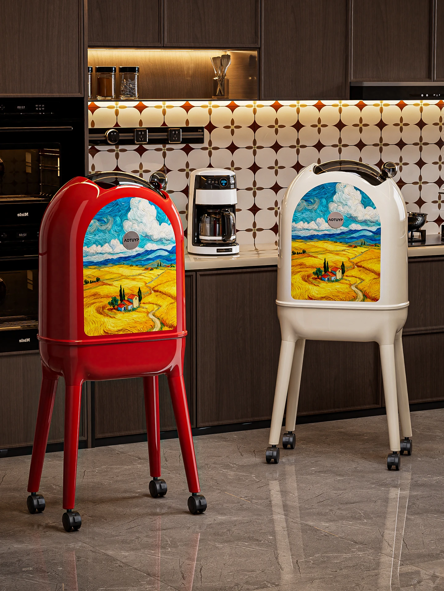 

Kitchen Waste Bin High Model No Bending Large Capacity Mobile Home Use Pet+Abs Material round Shape Sliding Cover Type