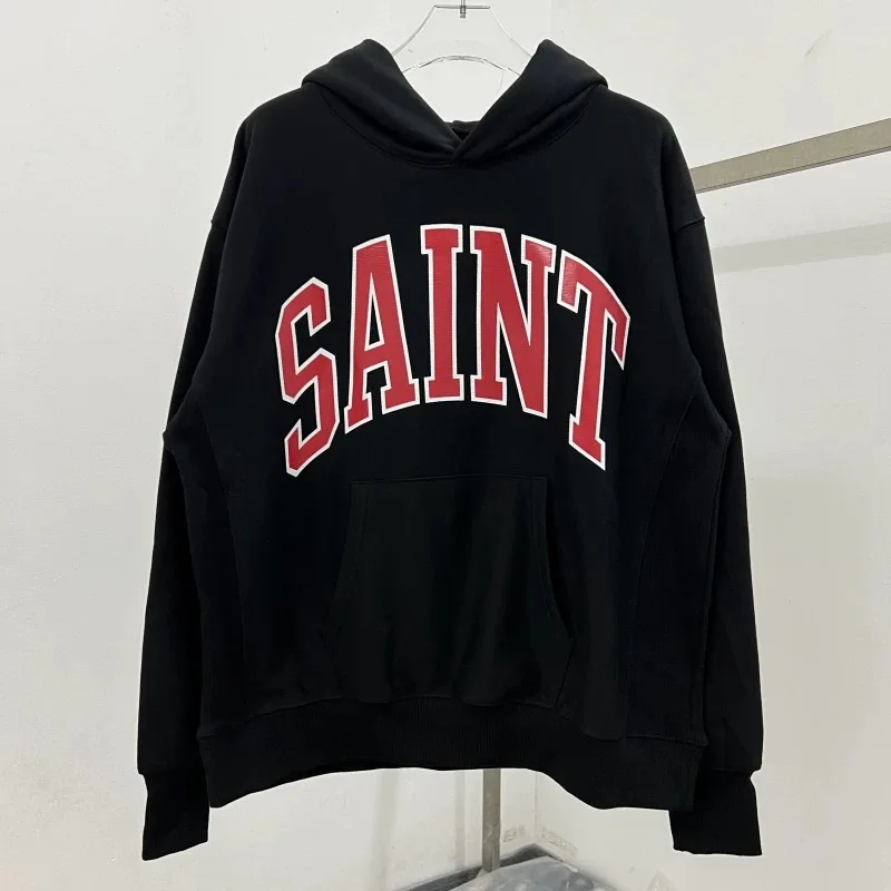 25ss SAINT MICHAEL Pure Cotton Casual Hoodies Logo Letter Printing Grey Oversized Hooded Sweatshirt