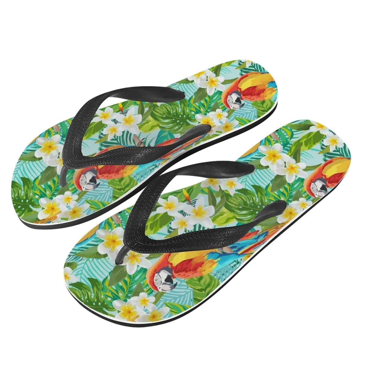 Parrot Paradise Cartoon Print Ladies Flip Flops Outdoor Indoor Bathroom Shower Pinch Sandals Beach Seaside Resort Youth Slippers